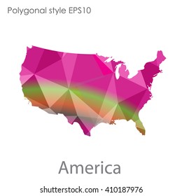 USA,United States of America map in geometric polygonal style.Abstract gems triangle,modern design background.