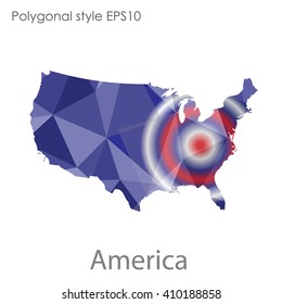 USA,United States of America map in geometric polygonal style.Abstract gems triangle,modern design background.