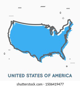 USA,United States of America map in thin line style. USA map icon infographic with small geometric figures. USA borders. Vector illustration modern concept