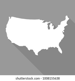 USA,United States of America white map,border flat simple style with long shadow on gray background