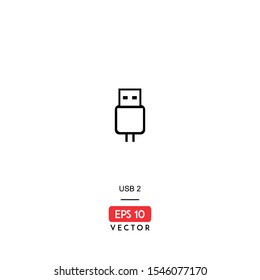 USB 2 Icon. Computer Hardware Isolated On White Background. With Line Style. Icon USB. EPS10 - Vector