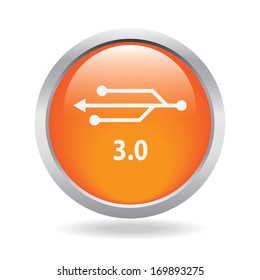 USB 3.0 connection button glossy with white background