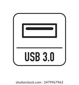 USB 3.0 icon, cable input, vector illustration.