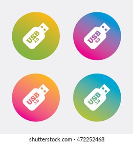 Usb 3.0 Stick sign icon. Usb flash drive button. Gradient flat buttons with icon. Modern design. Vector