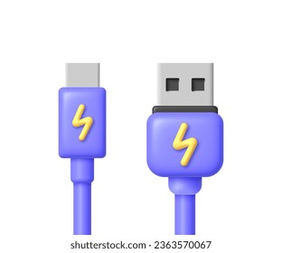 Usb 3d sobre fondo blanco. Tecnología de Internet. Concepto energético. 3.ª ilustración vectorial