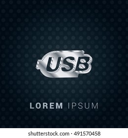 USB 3D silver/platinum metallic chromium precious Icon / Logo Design