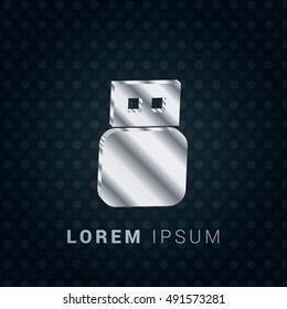 USB 3D silver/platinum metallic chromium precious Icon / Logo Design
