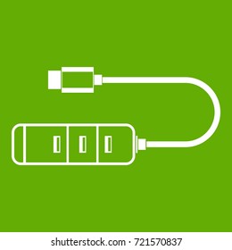 USB adapter connectors icon white isolated on green background. Vector illustration