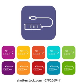 USB adapter connectors icons set vector illustration in flat style In colors red, blue, green and other