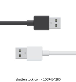 USB black and white cable icon isolated on white background. Vector usb plug sign in flat style. illustration EPS 10.