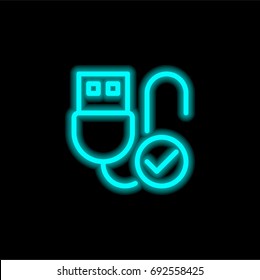 Usb blue glowing neon ui ux icon. Glowing sign logo vector