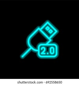 Usb blue glowing neon ui ux icon. Glowing sign logo vector
