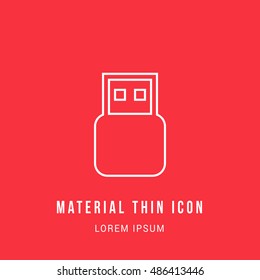 USB Bright red material designed line thin flat icon / logo