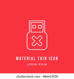 USB Bright red material designed line thin flat icon / logo