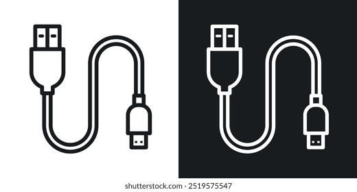 Cable USB icono blanco y negro.