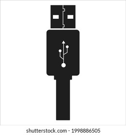 USB cable black and white vector icon symbol. USB cable illustration art