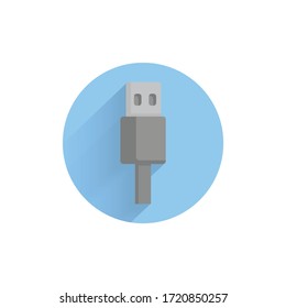 Icono plano colorido del cable USB con una larga sombra. Icono plano USB