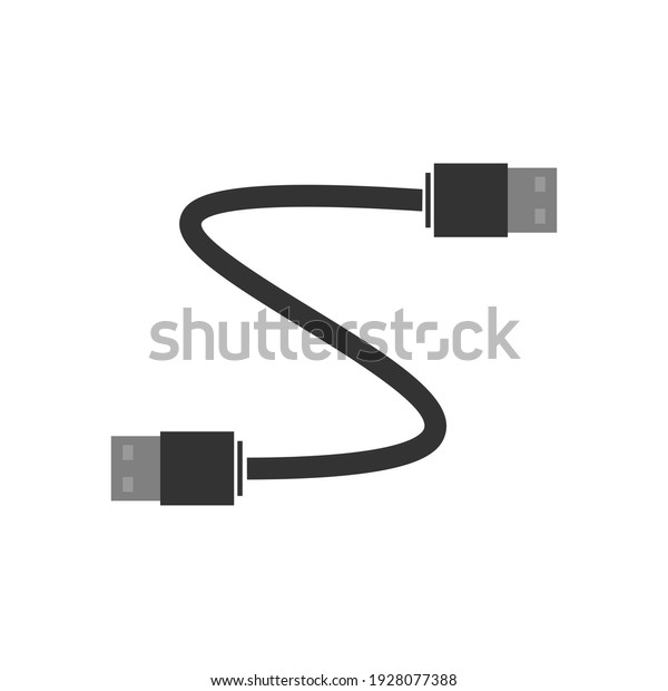 USB to USB cable for\
connecting devices. The cable is black for the computer. Flat\
vector illustration