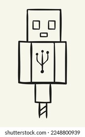 USB cable connection. Hand drawn vector illustration