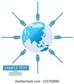 Usb cable. connection. Modern globe. vector Illustration.