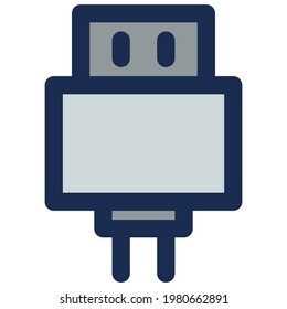 USB Cable Connector in Color Filled Outline Icon