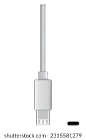 Usb cable connector, lightning. Realistic vector of phone jack for cabling in white color. Cable for charging or transmitting information for modern electronic devices