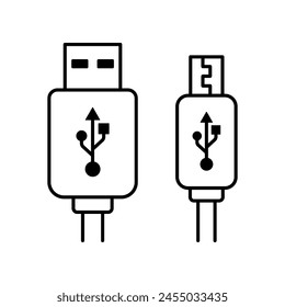 Icono de línea de conector de cable USB aislado