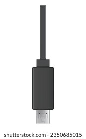 Conector de cable Usb, micro USB. Vector realista de jack de teléfono para cableado en color negro. Cable para cargar o transmitir información para dispositivos electrónicos modernos