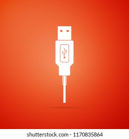 USB cable cord icon isolated on orange background. Connectors and sockets for PC and mobile devices. Computer peripherals connector or smartphone recharge supply. Flat design. Vector Illustration