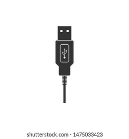 USB cable cord icon isolated. Connectors and sockets for PC and mobile devices. Computer peripherals connector or smartphone recharge supply. Flat design. Vector Illustration