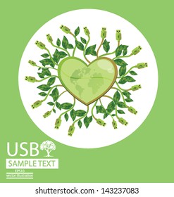 Usb cable. Go green. Save world. vector illustration.