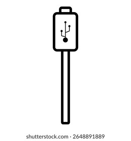 O ícone do cabeçote do cabo USB representa conexão de dados, energia elétrica e design vetorial minimalista moderno.