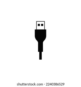 USB cable icon in black flat glyph, filled style isolated on white background