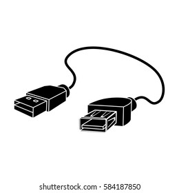USB cable icon in black style isolated on white background. Personal computer accessories symbol stock vector illustration.