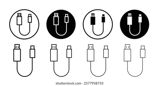 USB cable icon black and white vector sign