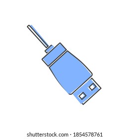 USB-Kabel-Symbol-Cartoon-Stil auf weißem, isoliertem Hintergrund.