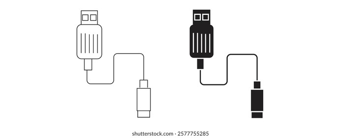 USB cable icon, charging cable vector, eps 10 on white background.