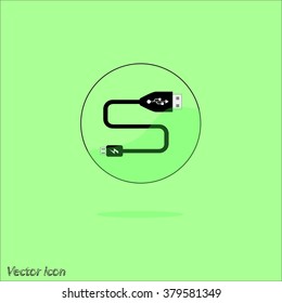 USB cable icon. USB cord. Black. Vector illustration. 