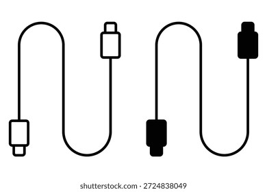 Icono de cable USB. Línea de cable de datos e icono sólido. Icono de cable USB en diseño de estilo plano de moda. 