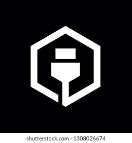 USB Cable Icon Design, Combined With Hexagon, Logo Elements, Vector Illustration Design