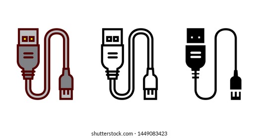 Usb Cable Icon in Different Color and Style