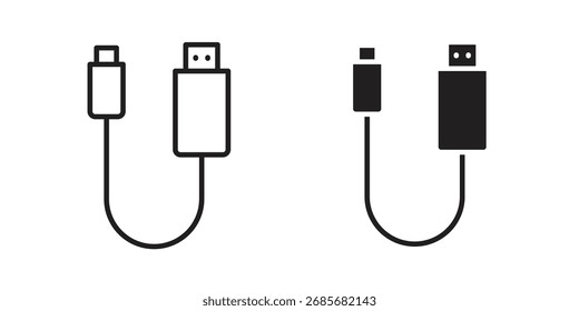 USB cable icon flat black and white logo