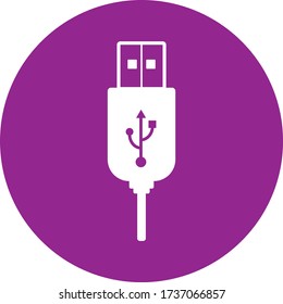 The USB cable icon flat style with purple background for web design 