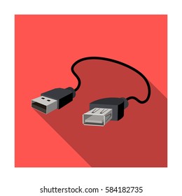 USB cable icon in flat style isolated on white background. Personal computer accessories symbol stock vector illustration.