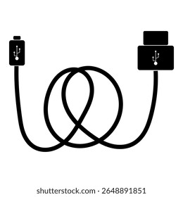 O ícone de cabo USB com loop mostra conexão de dados, energia elétrica e design vetorial minimalista moderno.