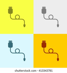 USB Cable Icon on Four Different Backgrounds. Eps-10.