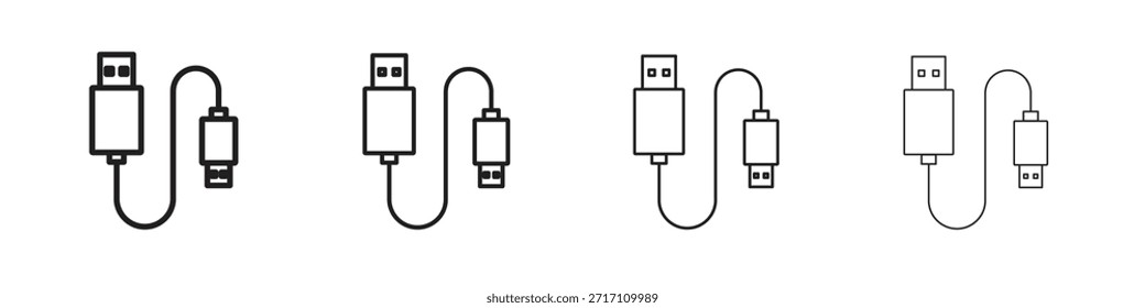 Symbol für die Umrisslinie des USB-Kabels. Bearbeitbare Stroke-Auflistung.