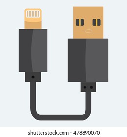 USB cable icon. Realistic Flat and solid color style design.