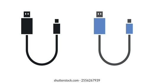 USB cable icon set in black and colored versions.