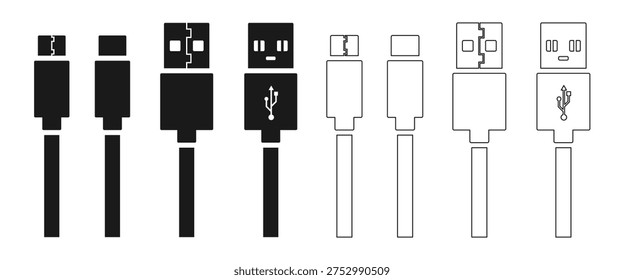 usb cable icon set vector illustration isolated on white background.